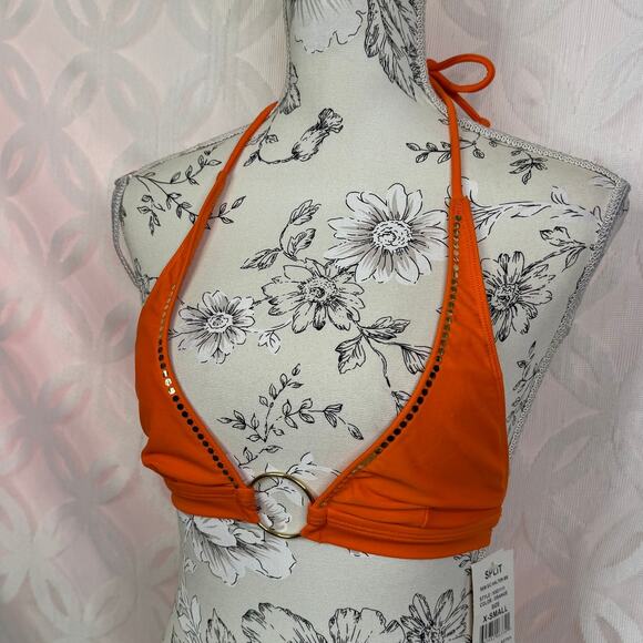 5 for $25| Split Orange Disco Halter Bikini Top Size XS NWT - Picture 1 of 7